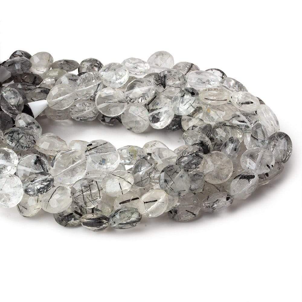 9-9.5mm Black Tourmalinated Quartz Faceted Coin 8 inch 24 beads A (ONLINE ORDER ONLY)