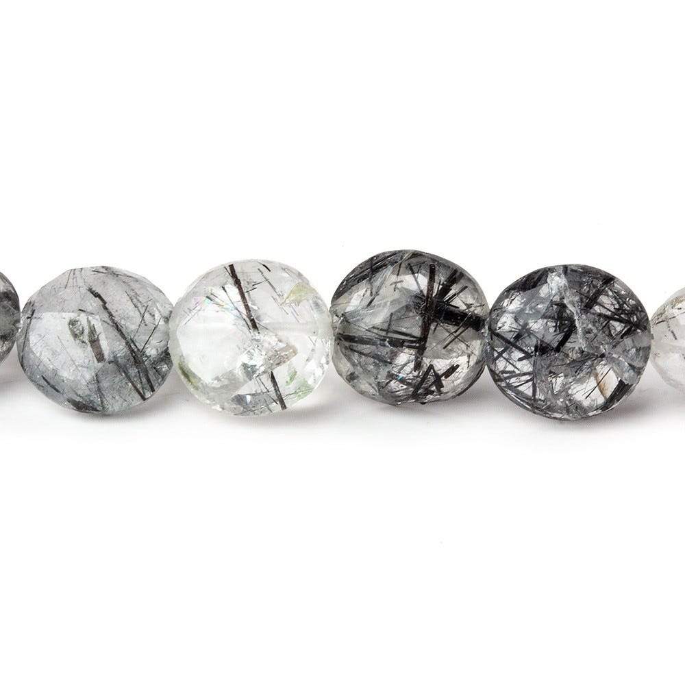 9-9.5mm Black Tourmalinated Quartz Faceted Coin 8 inch 24 beads A (ONLINE ORDER ONLY)