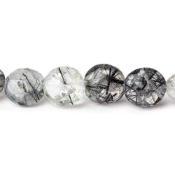 9-9.5mm Black Tourmalinated Quartz Faceted Coin 8 inch 24 beads A (ONLINE ORDER ONLY)