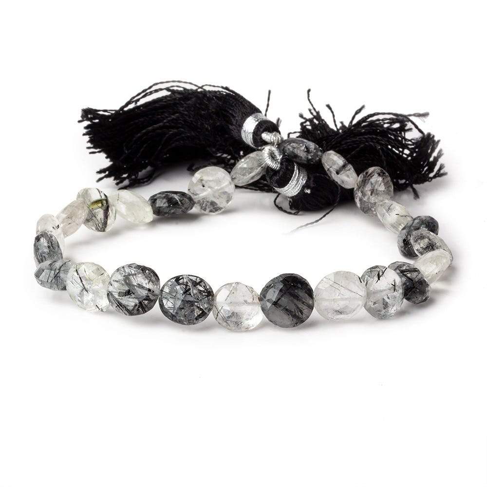 9-9.5mm Black Tourmalinated Quartz Faceted Coin 8 inch 24 beads A (ONLINE ORDER ONLY)