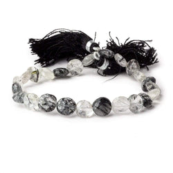 9-9.5mm Black Tourmalinated Quartz Faceted Coin 8 inch 24 beads A (ONLINE ORDER ONLY)