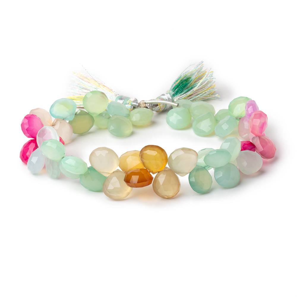 9-9.5mm Multi Color Chalcedony Faceted Hearts 7 inch 47 Beads (ONLINE ORDER ONLY)