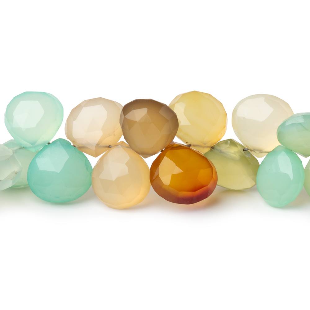 9-9.5mm Multi Color Chalcedony Faceted Hearts 7 inch 47 Beads (ONLINE ORDER ONLY)