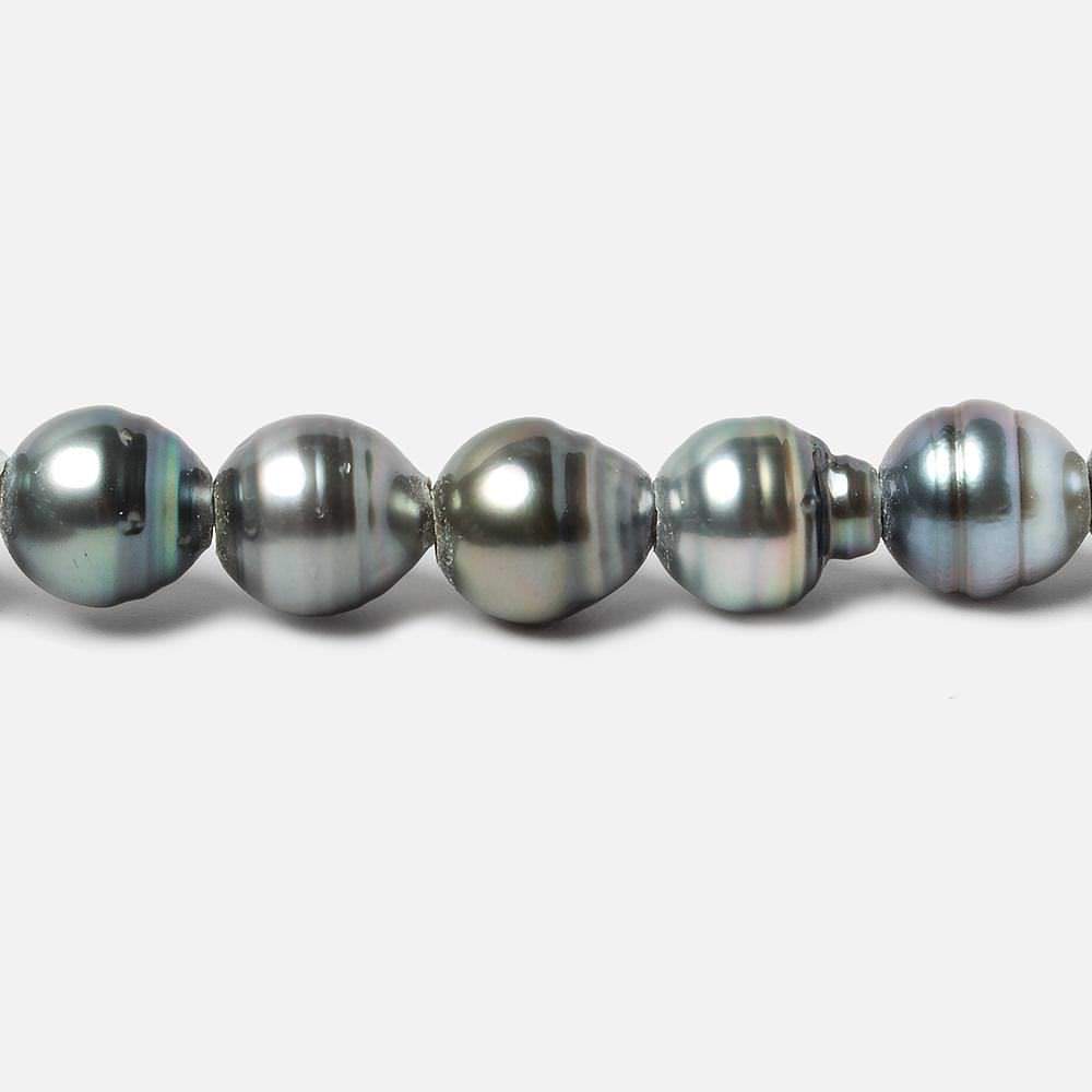 9-9.5mm Peacock Tahitian Large Hole Saltwater Ringed Pearls 4 inch 8 pieces (ONLINE ORDER ONLY)