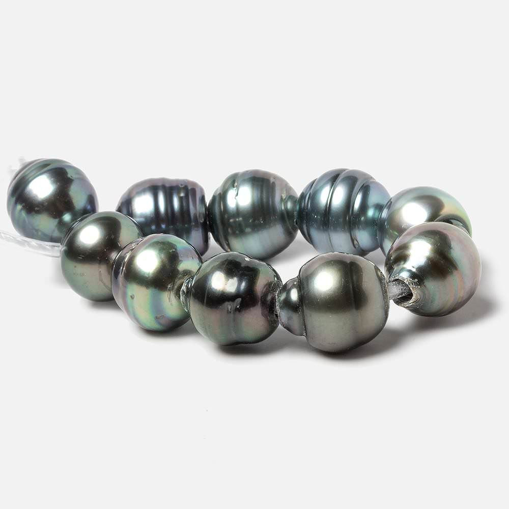9-9.5mm Peacock Tahitian Large Hole Saltwater Ringed Pearls 4 inch 8 pieces (ONLINE ORDER ONLY)