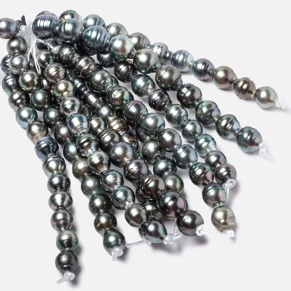 9-9.5mm Peacock Tahitian Large Hole Saltwater Ringed Pearls 4 inch 8 pieces (ONLINE ORDER ONLY)