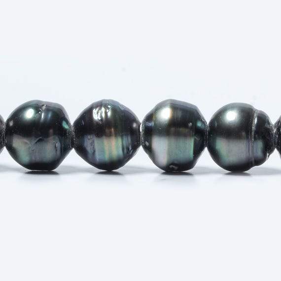 9-9.5mm Pistachio Silver Tahitian Saltwater Ringed Large Hole Pearls 10 pieces (ONLINE ORDER ONLY)