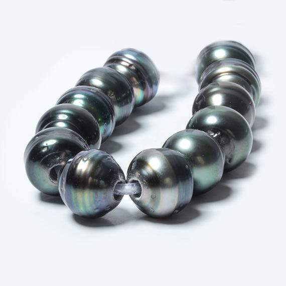 9-9.5mm Pistachio Silver Tahitian Saltwater Ringed Large Hole Pearls 10 pieces (ONLINE ORDER ONLY)