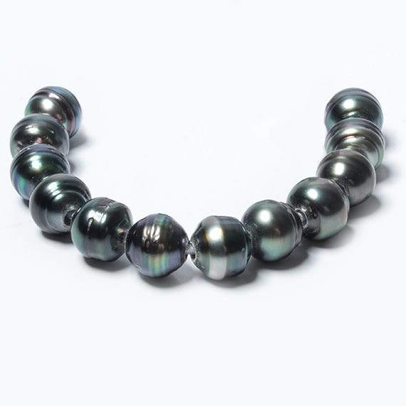 9-9.5mm Pistachio Silver Tahitian Saltwater Ringed Large Hole Pearls 10 pieces (ONLINE ORDER ONLY)