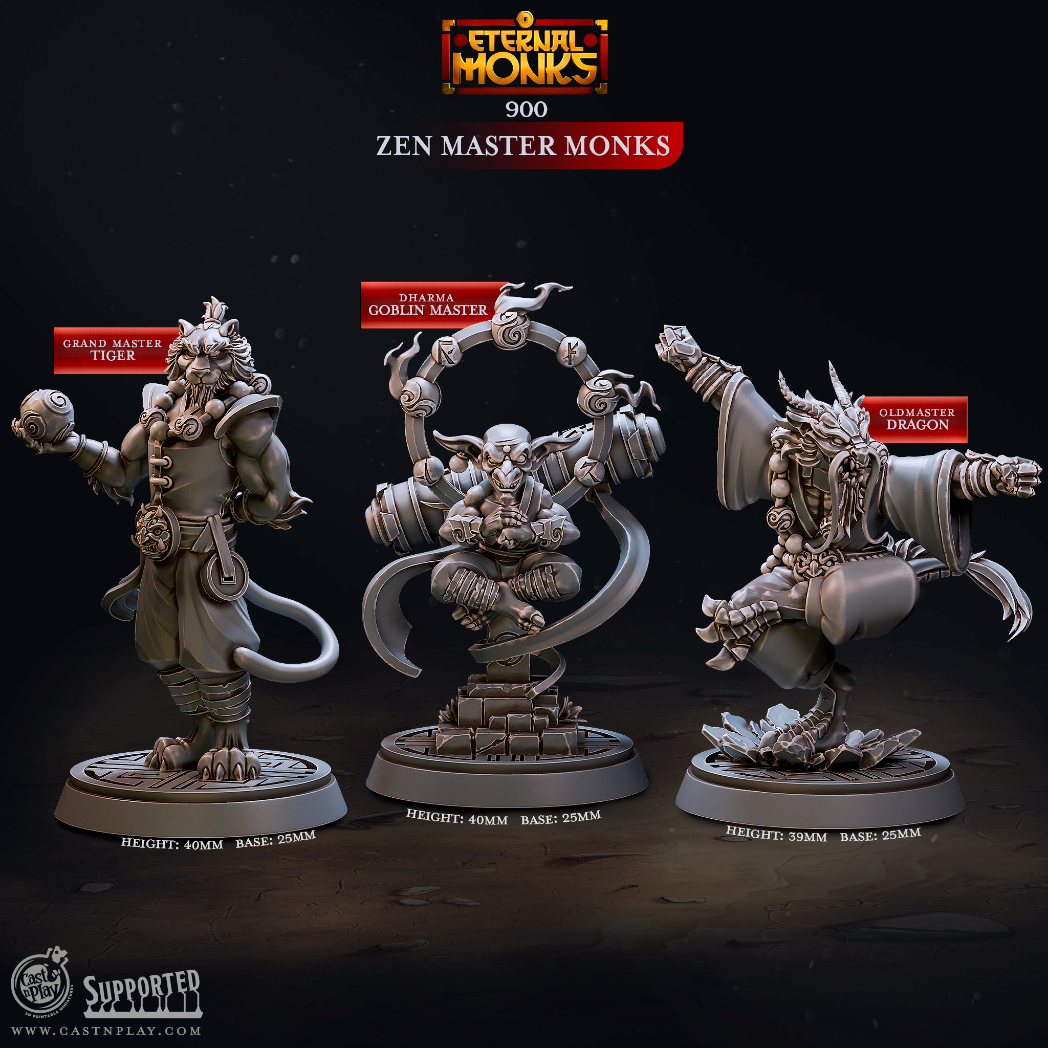 3D Printed Cast n Play Zen Master Monks Eternal Monks Set 28mm 32mm D&D (Online Only)