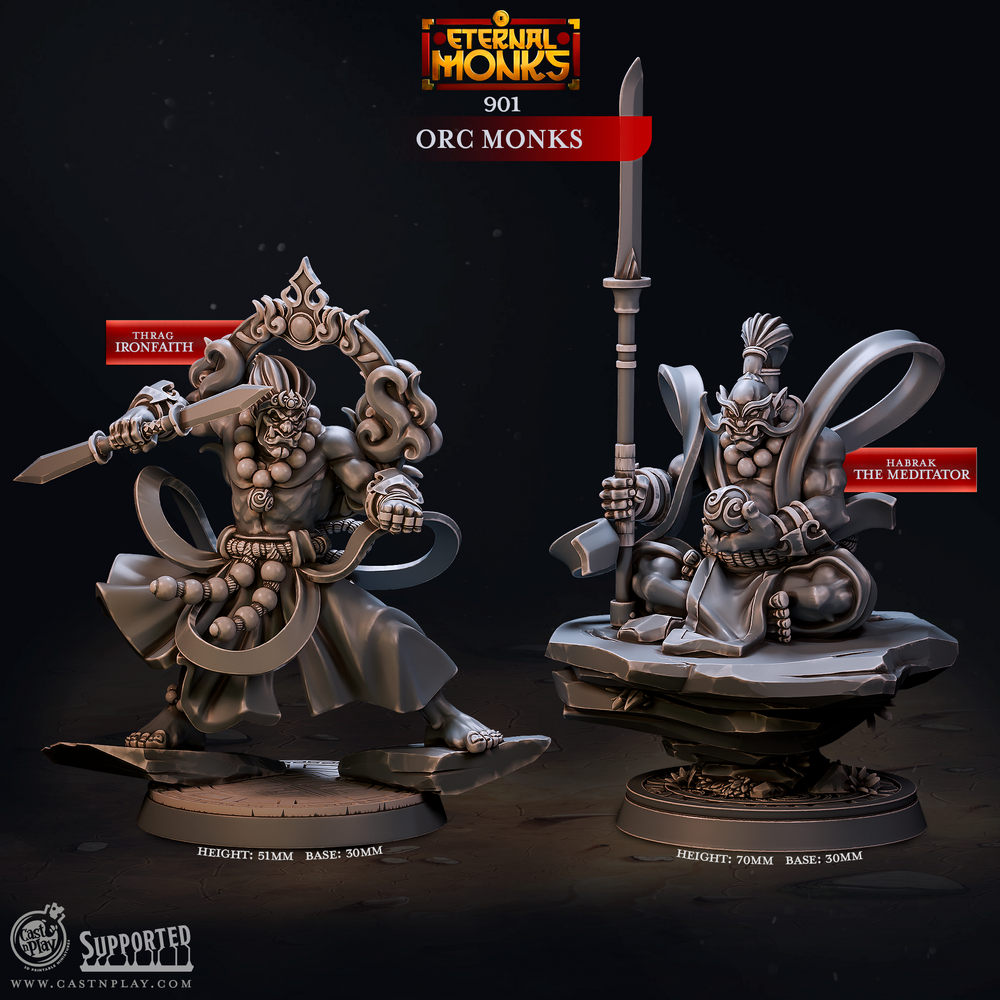 3D Printed Cast n Play Orc Monks Eternal Monks Set 28mm 32mm D&D (Online Only)
