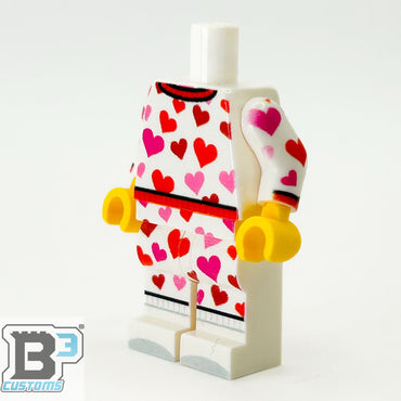 Hearts Valentine's Day PJs Minifig Body made with LEGO parts - B3 Customs (Online Order Only)