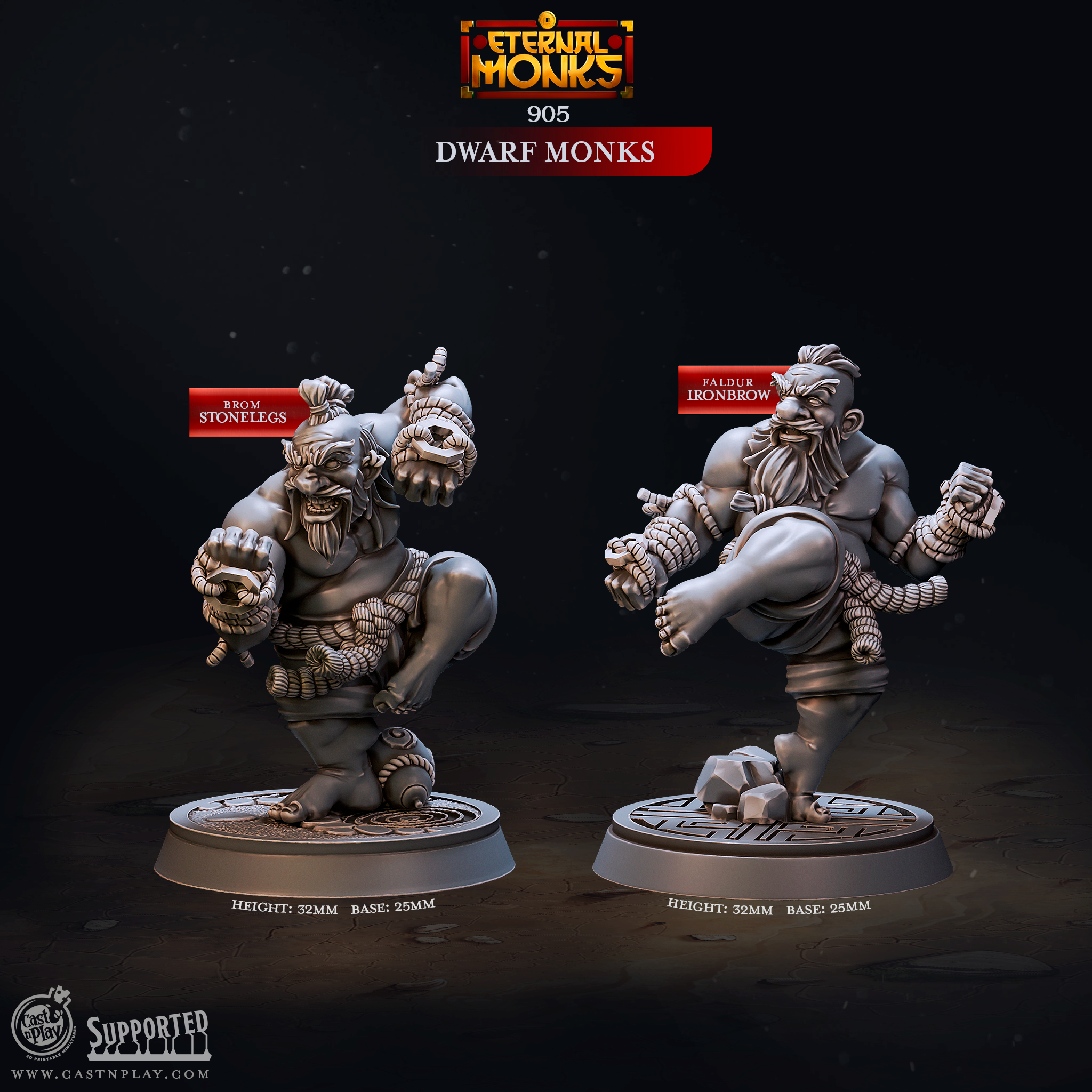 3D Printed Cast n Play Dwarf Monks Eternal Monks Set 28mm 32mm D&D (Online Only)
