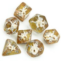 White Starfish Dice on Gold 7-Dice Set Resin Dungeons and Dragons Dice (Online Only)
