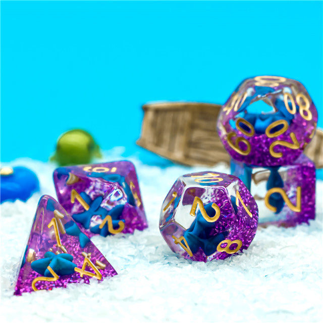 Purple w/Blue Starfish Dice 7-Dice Set Resin Dungeons and Dragons Dice (Online Only)