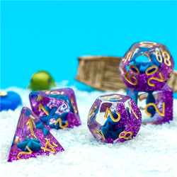 Purple w/Blue Starfish Dice 7-Dice Set Resin Dungeons and Dragons Dice (Online Only)