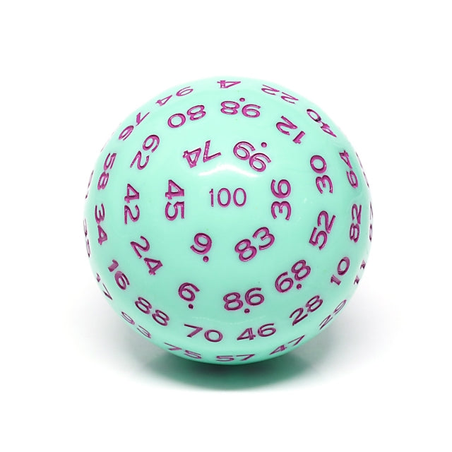 "Mint Rose" Single 100 Sided Polyhedral Dice (D100) | Mint  (45mm) Purple (Online Only)