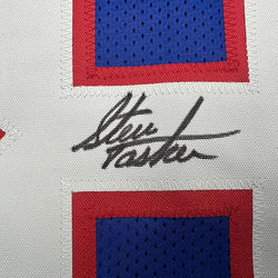 Framed Autographed/Signed Steve Tasker 35x39 Buffalo Blue Football Jersey JSA COA