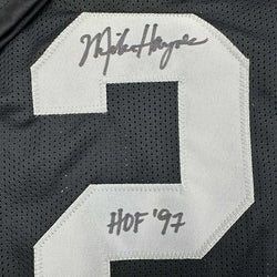 Framed Autographed/Signed Michael Mike Haynes 35x39 HOF 97 Oakland Black Football Jersey Beckett BAS COA