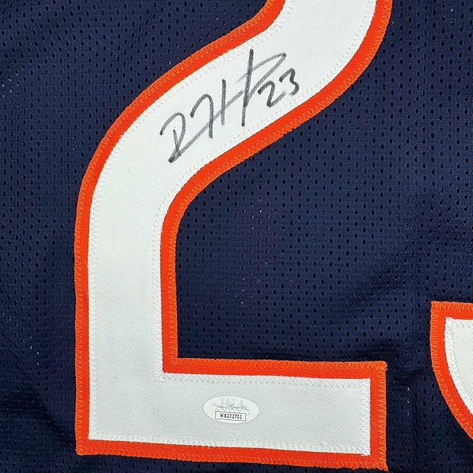 Framed Autographed/Signed Devin Hester 35x39 Chicago Blue Stat Football Jersey JSA COA