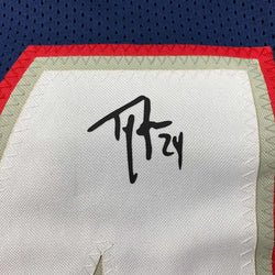 Framed Facsimile Autographed Ty Law 35x39 New England Blue Reprint Laser Auto Football Jersey (ONLINE ORDER ONLY)