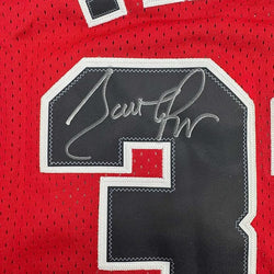 Framed Autographed/Signed Scottie Pippen 35x39 Chicago Red Basketball Jersey Beckett BSA COA