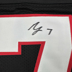 Framed Autographed/Signed Bijan Robinson 35x39 Atlanta Retro Black Football Jersey Beckett BAS COA