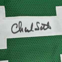 Framed Autographed/Signed Charlie Scott 35x39 Boston Green Basketball Jersey JSA COA