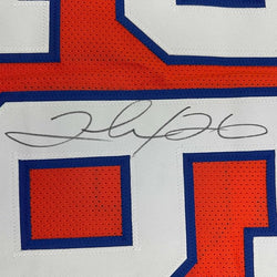 Framed Autographed/Signed Clinton Portis 35x39 Denver Retro Orange Football Jersey Beckett BAS COA