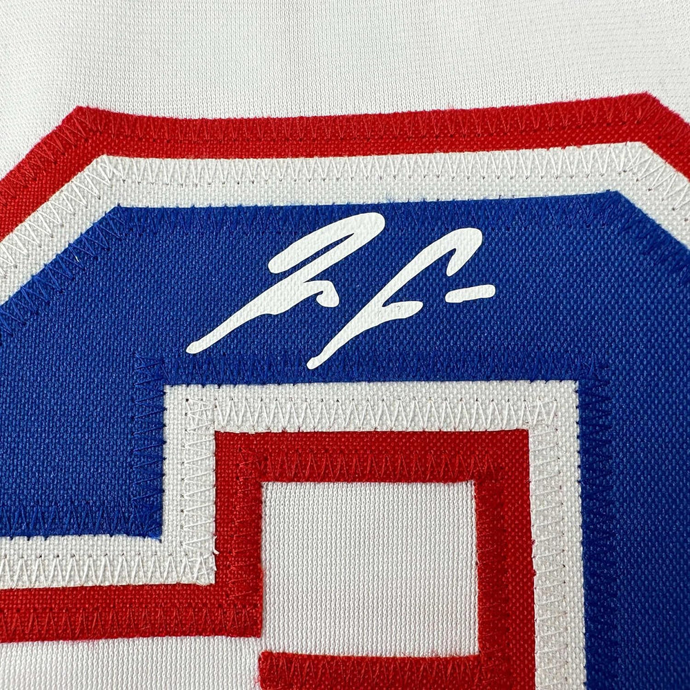 Framed Facsimile Autographed Ronald Acuna Jr. 35x39 Atlanta White Reprint Laser Auto Baseball Jersey (ONLINE ORDER ONLY)