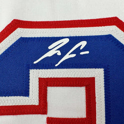 Framed Facsimile Autographed Ronald Acuna Jr. 35x39 Atlanta White Reprint Laser Auto Baseball Jersey (ONLINE ORDER ONLY)