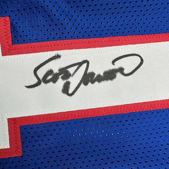 Framed Autographed/Signed Scott Norwood 35x39 Buffalo Blue Football Jersey Beckett BAS COA (ONLINE ORDER ONLY)