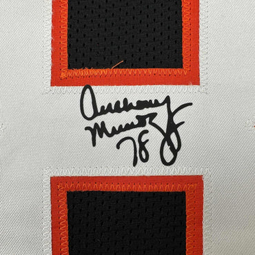 Framed Facsimile Autographed Anthony Munoz 35x39 Cincinnati Black Reprint Laser Auto Football Jersey (ONLINE ORDER ONLY)