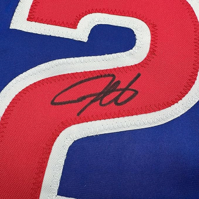 Framed Autographed/Signed Derrek Lee 35x39 Chicago Blue Baseball Jersey Beckett BAS COA