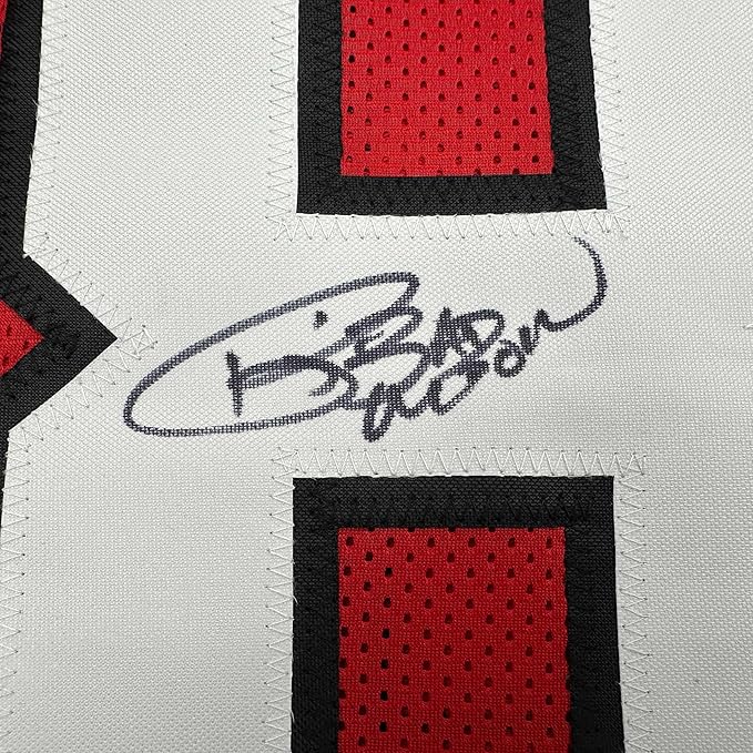 Framed Autographed/Signed Andre Rison 35x39 Atlanta Red Football Jersey Beckett BAS COA
