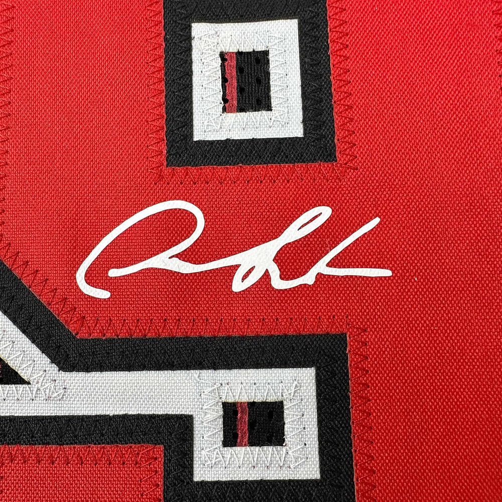 Framed Facsimile Autographed Dennis Rodman 35x39 Chicago Black Pinstripe Reprint Laser Auto Basketball Jersey (ONLINE ORDER ONLY)