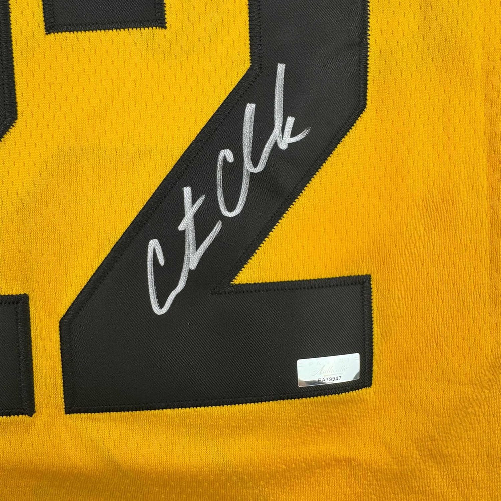 Framed Autographed/Signed Caitlin Clark 35x39 Iowa Yellow Basketball Jersey Panini COA (ONLINE ORDER ONLY)