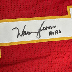 Framed Autographed/Signed Warren Moon 35x39 HOF 06 Kansas City Red Football Jersey JSA COA