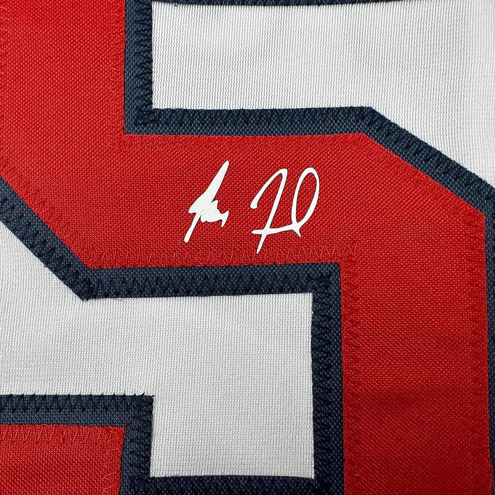 Framed Facsimile Autographed Max Fried 35x39 Atlanta White Reprint Laser Auto Baseball Jersey (ONLINE ORDER ONLY)