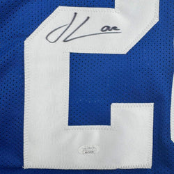 Framed Autographed/Signed Julian Love 35x39 Seattle Blue Retro Football Jersey JSA COA