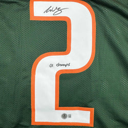 Framed Autographed/Signed Willis McGahee "01 Champs" 35x3 Miami Green College Football Jersey Beckett BAS COA