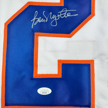Framed Autographed/Signed Bob Nystrom 35x39 New York White Hockey Jersey JSA COA (ONLINE ORDER ONLY)