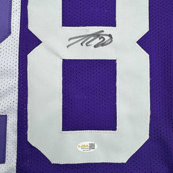 Framed Autographed/Signed Adrian Peterson 35x39 Minnesota Split Football Jersey JSA COA