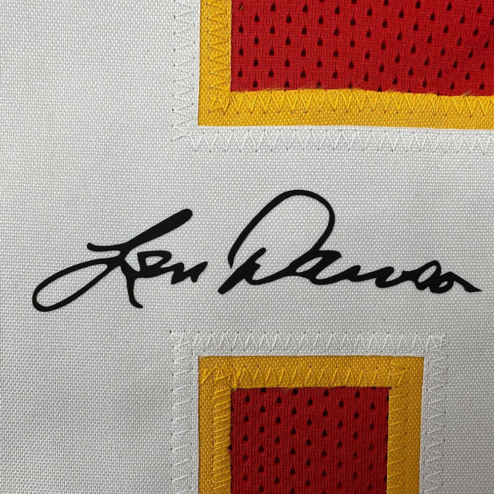 Framed Facsimile Autographed Len Dawson 35x39 Kansas City Red Reprint Laser Auto Football Jersey (ONLINE ORDER ONLY)