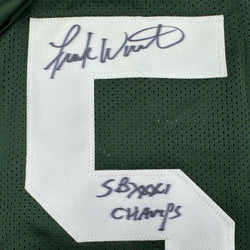 Framed Autographed/Signed Frank Winters 35x39 SB XXXI Champs Green Bay Green Football Jersey JSA COA