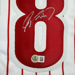 Framed Autographed/Signed Jayson Werth 35x39 Philadelphia Pinstripe Baseball Jersey Beckett BAS COA