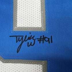 Framed Autographed/Signed Tyleik Williams 35x39 Detroit White Football Jersey Beckett BAS COA