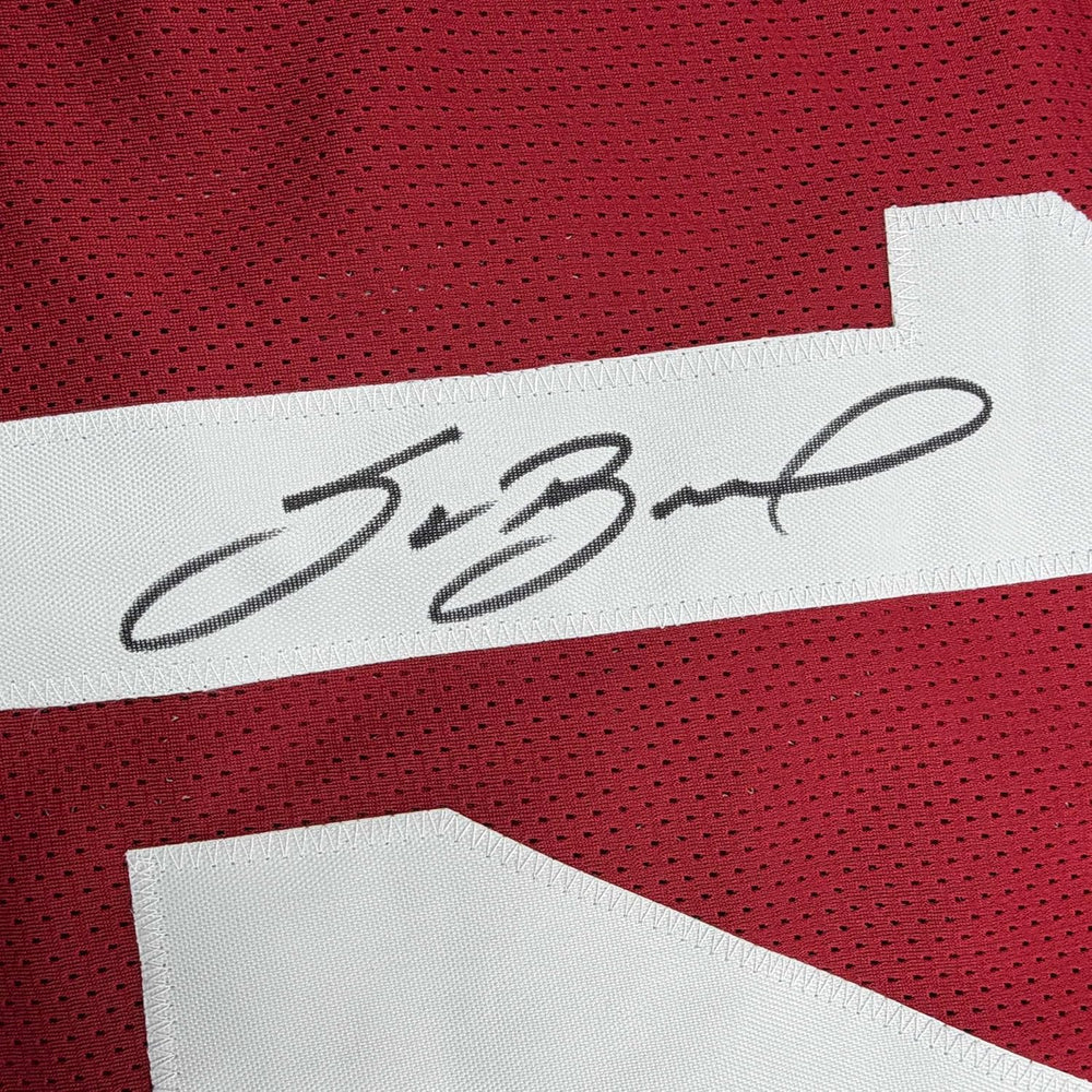 Framed Autographed/Signed Sam Bradford 35x39 Oklahoma Red College Football Jersey Beckett BAS COA