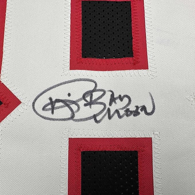 Framed Autographed/Signed Andre Rison 35x39 Atlanta Black Football Jersey Beckett BAS COA