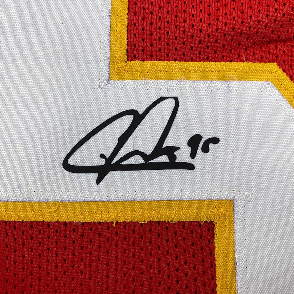 Framed Facsimile Autographed Chris Jones 35x39 Kansas City Red Reprint Laser Auto Football Jersey (ONLINE ORDER ONLY)